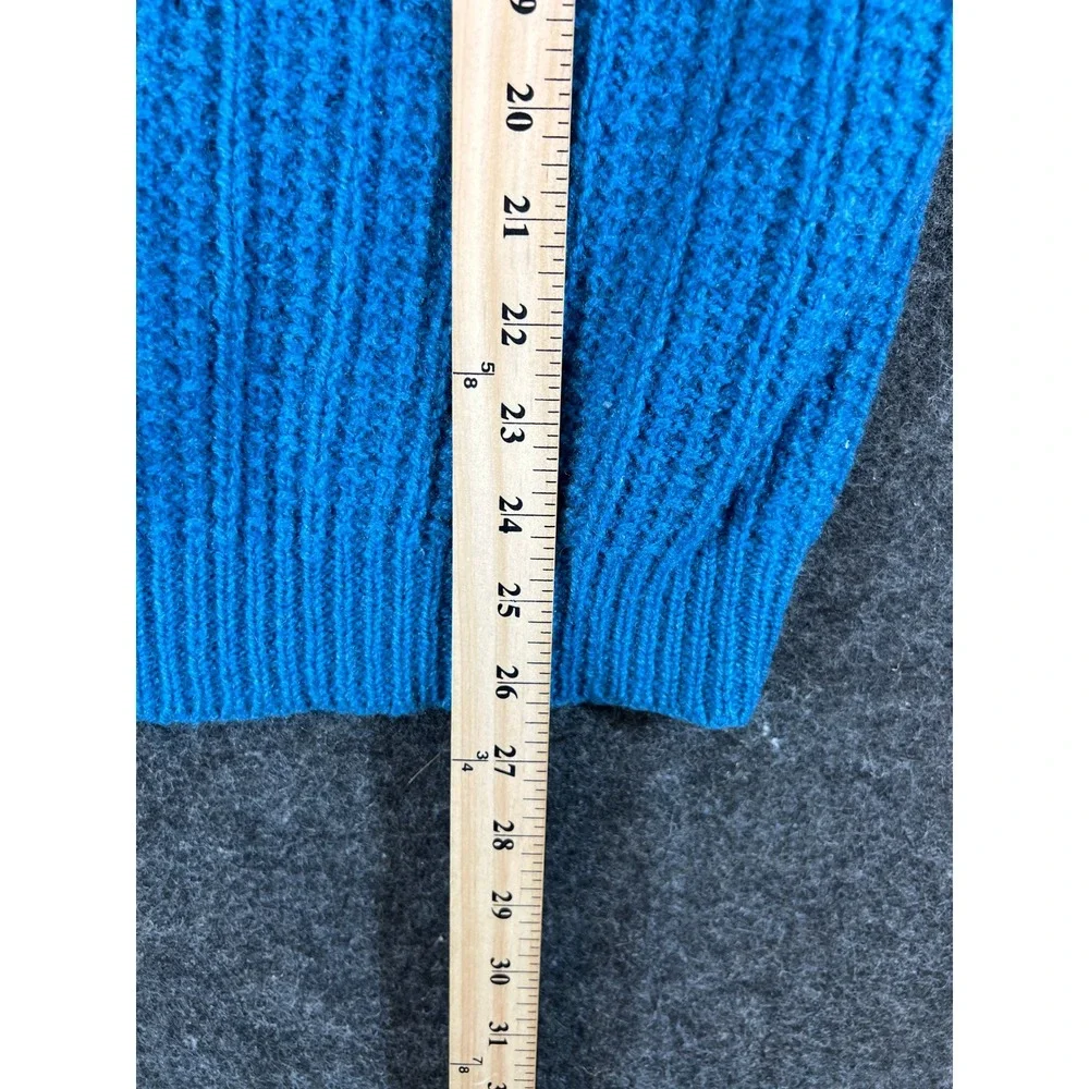VTG 60s Wool Knit Cardigan Mens XL Blue Ribbed Button Front Sweater Rockabilly
